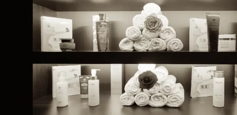 Our Facial Treatments and Process 14 L Spa Danang facial treatment products on display.